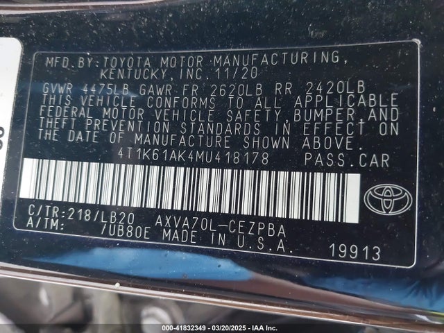 4T1K61AK4MU418178 Toyota CAMRY XSE