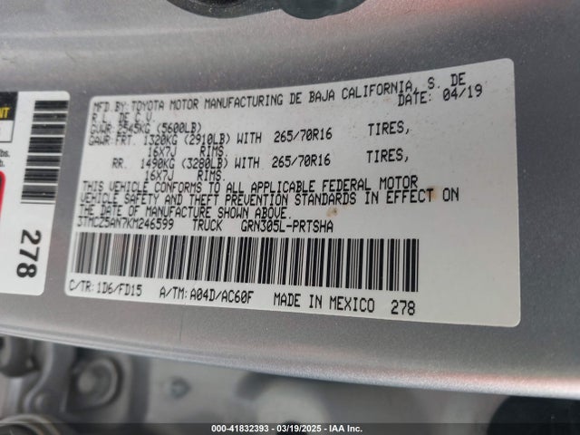 3TMCZ5AN7KM246599 Toyota Tacoma Trd Off Road