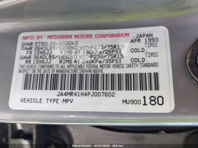1993 MITSUBISHI MONTERO JA4MR41H4PJ007602 Photo 8