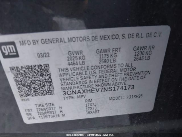 3GNAXHEV7NS174173 Chevrolet Equinox Fwd Ls