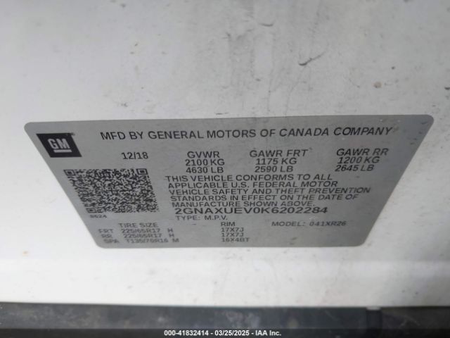 2GNAXUEV0K6202284 Chevrolet EQUINOX LT