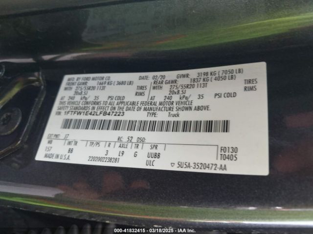 1FTFW1E42LFB47223 Ford F-150 Platinum