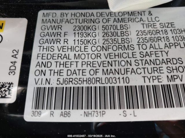 5J6RS5H80RL003110 Honda Cr-v Hybrid Sport-l