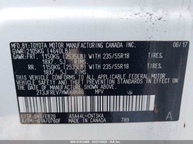 2T3JFREV7HW668686 Toyota RAV4 SE