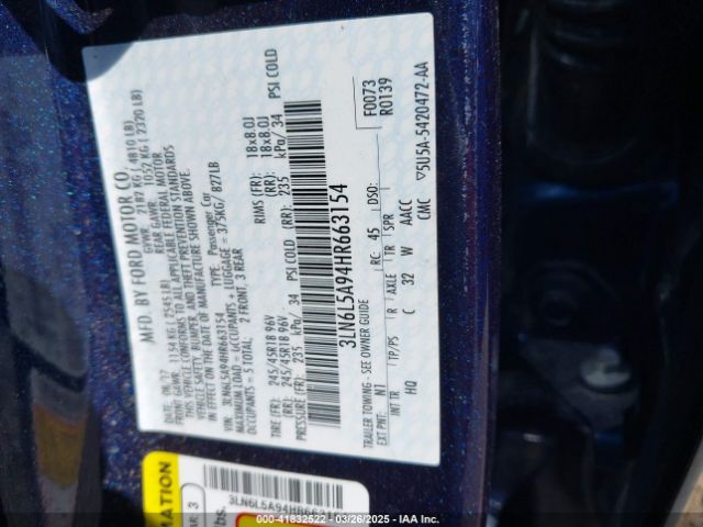 3LN6L5A94HR663154 Lincoln Mkz Premiere