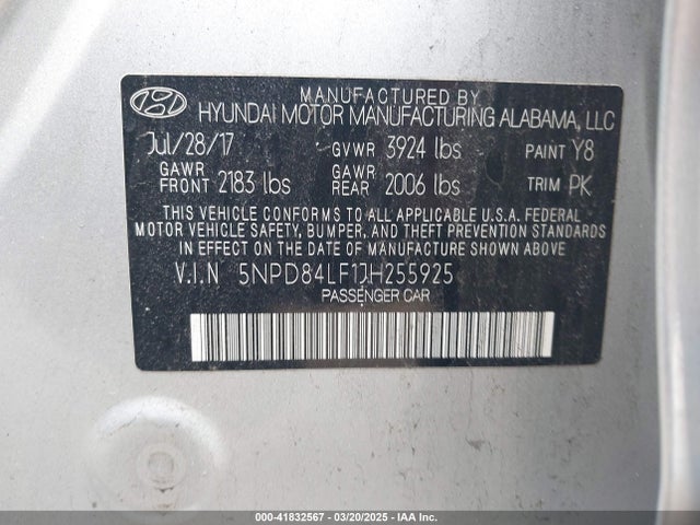 5NPD84LF1JH255925 Hyundai ELANTRA SEL