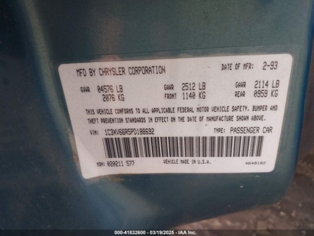 1993 CHRYSLER NEW YORKER 1C3XV66R5PD188692 Photo 8