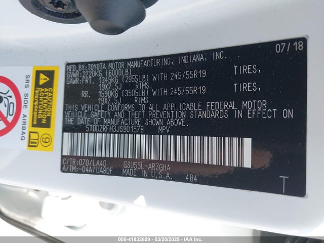 5TDDZRFH3JS901578 Toyota Highlander Limited Platinum