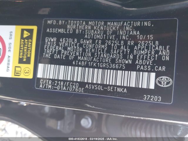 4T4BF1FK1GR536675 Toyota CAMRY LE