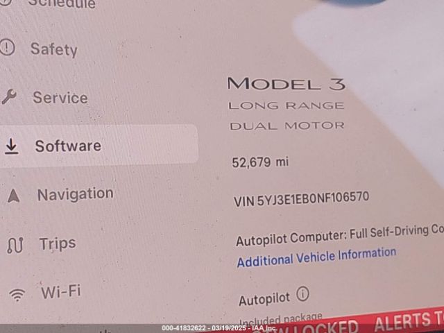 5YJ3E1EB0NF106570 Tesla Model 3 Long Range Dual Motor All-wheel Drive