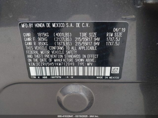 3CZRU5H51KM712049 Honda HR-V EX