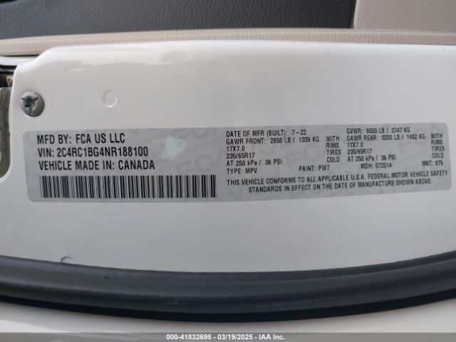 2022 CHRYSLER PACIFICA 2C4RC1BG4NR188100 Photo 8