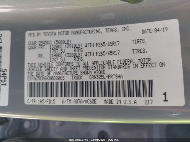 5TFAZ5CN6KX082065 Toyota Tacoma Trd Sport
