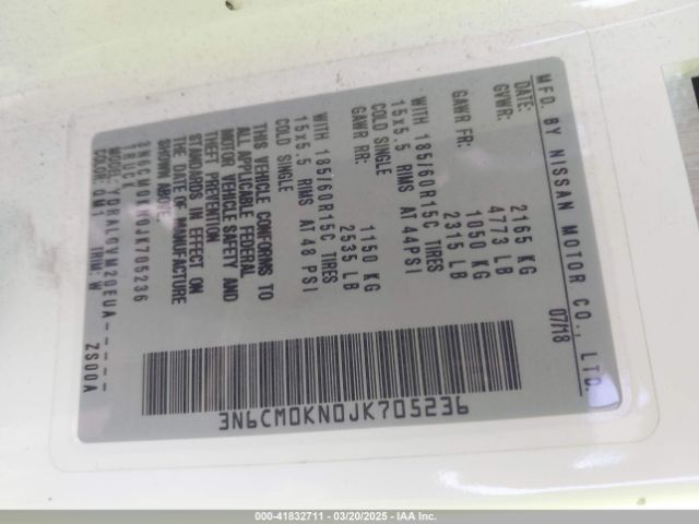 3N6CM0KN0JK705236 Nissan NV200 SV