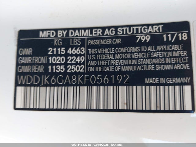WDDJK6GA8KF056192 Mercedes-Benz m276