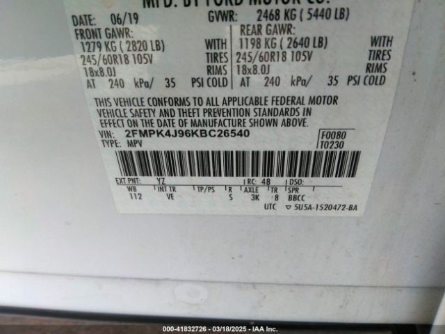 2FMPK4J96KBC26540 Ford EDGE SEL