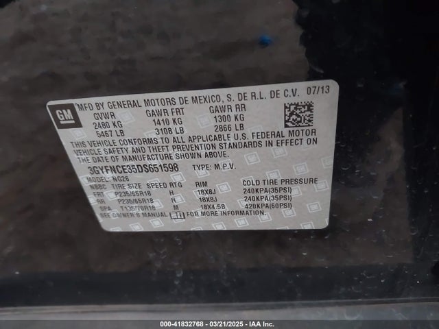 2013 CADILLAC SRX 3GYFNCE35DS651598 Photo 8