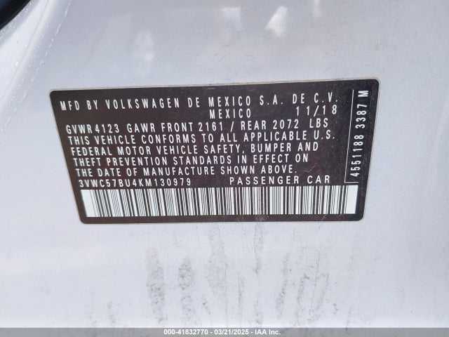 3VWC57BU4KM130979 Volkswagen Jetta 1.4t R-line/1.4t S/1.4t Se