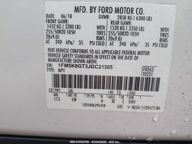 1FM5K8GT3JGC21305 Ford EXPLORER SPORT
