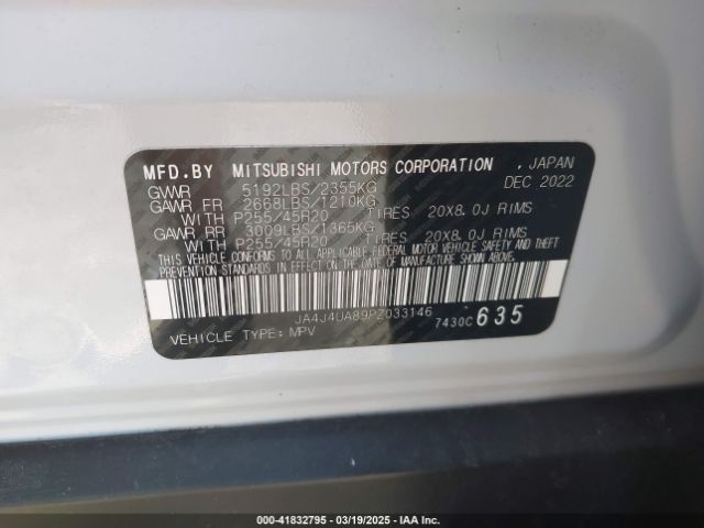 JA4J4UA89PZ033146 Mitsubishi Outlander Ralliart S-awc