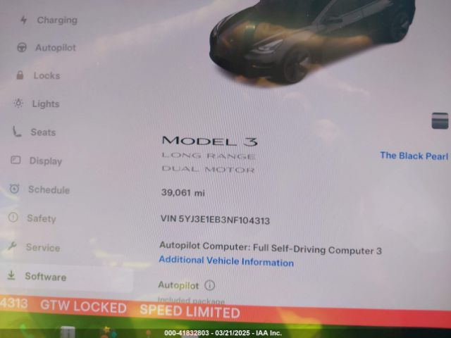 5YJ3E1EB3NF104313 Tesla Model 3 Long Range Dual Motor All-wheel Drive