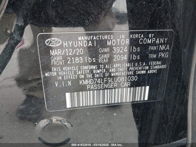 KMHD74LF9LU081030 Hyundai ELANTRA SE