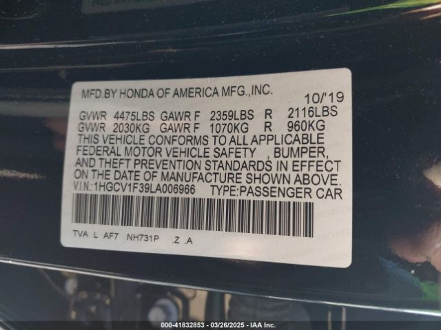 1HGCV1F39LA006966 Honda Accord Sport