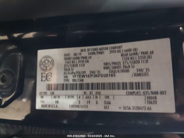 1FTEW1EP3KFD20185 Ford F-150 Lariat
