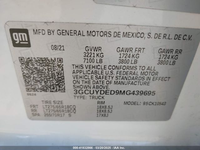3GCUYDED9MG439695 Chevrolet Silverado 1500 4wd  Short Bed Lt