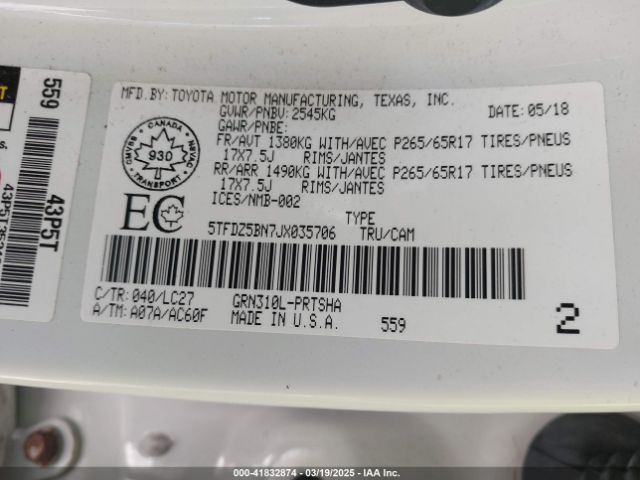 5TFDZ5BN7JX035706 Toyota Tacoma Sr5