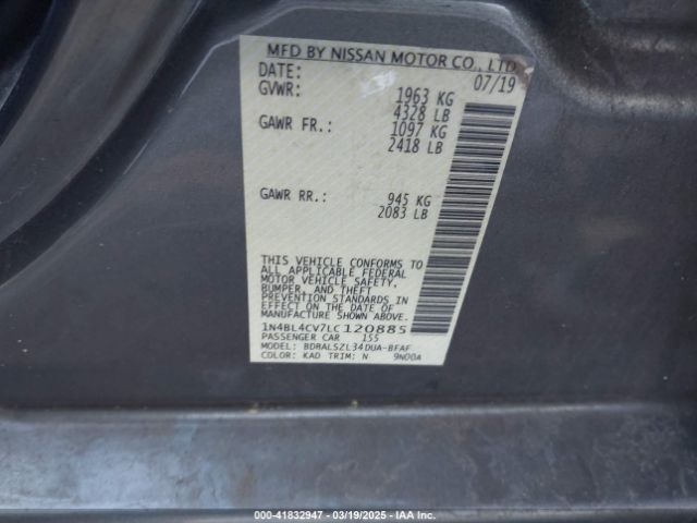 1N4BL4CV7LC120885 Nissan Altima Sr Fwd