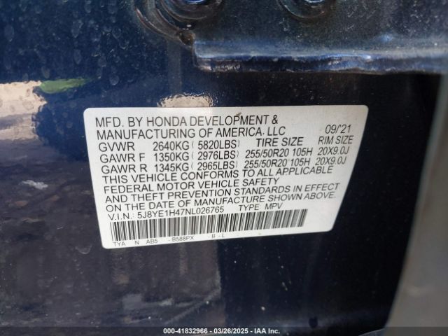 5J8YE1H47NL026765 Acura Mdx Technology Package