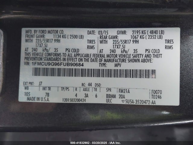 1FMCU9G96FUB90684 Ford ESCAPE SE