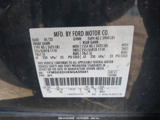 1FMSK8DHXNGA55681 Ford EXPLORER XLT