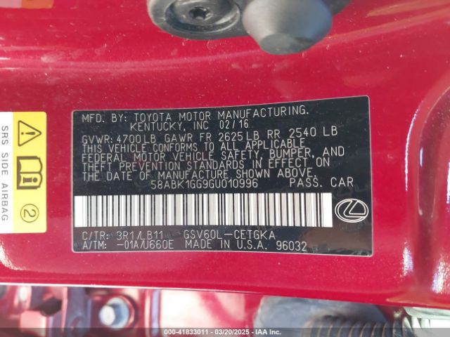 58ABK1GG9GU010996 Lexus ES 350