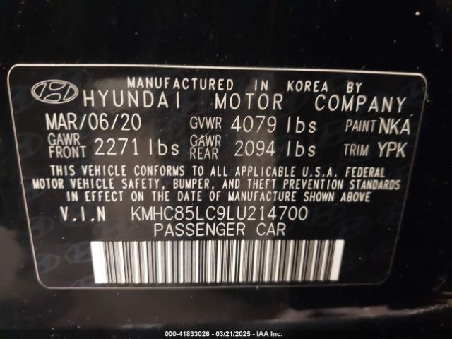 KMHC85LC9LU214700 Hyundai Ioniq Hybrid Sel