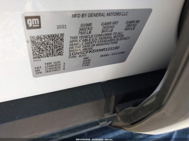 1GNSCFKDXNR121180 Chevrolet Suburban 2wd Premier