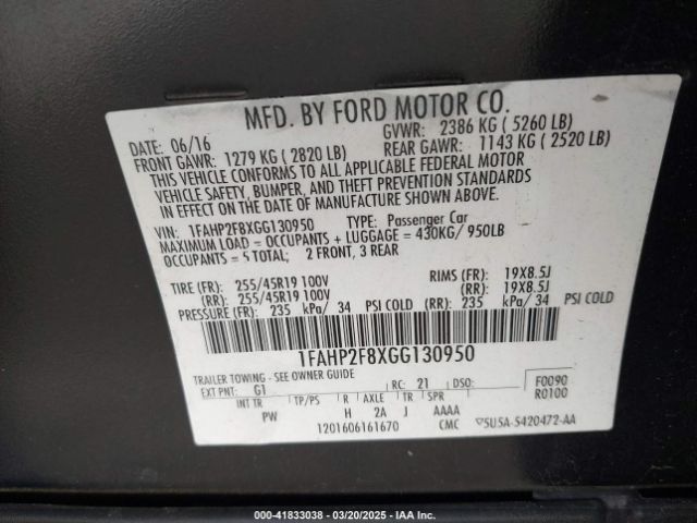 1FAHP2F8XGG130950 Ford Taurus Limited