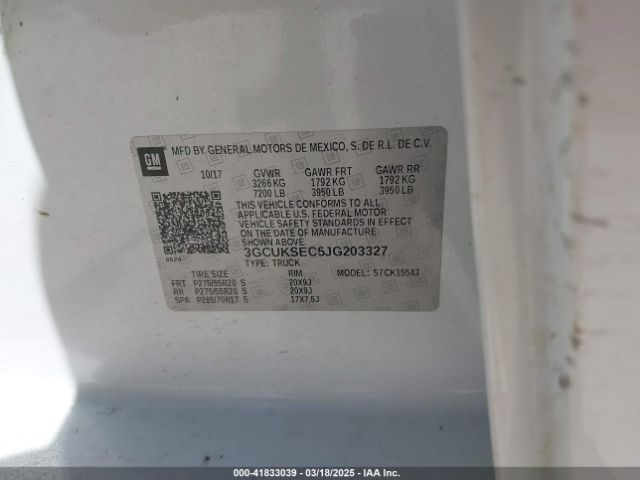 3GCUKSEC5JG203327 Chevrolet Silverado 1500 1lz
