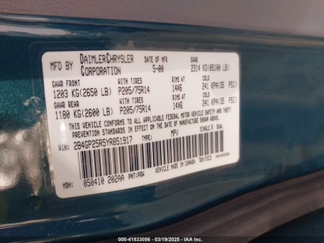 2000 DODGE CARAVAN 2B4GP25R5YR851917 Photo 8