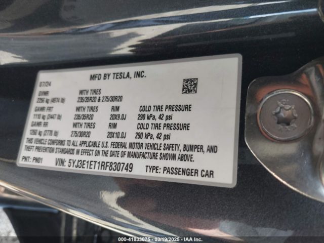 5YJ3E1ET1RF830749 Tesla Model 3 Performance All-wheel Drive