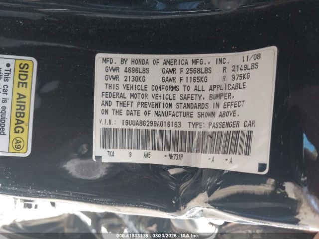 2009 ACURA TL 19UUA86299A016163 Photo 8