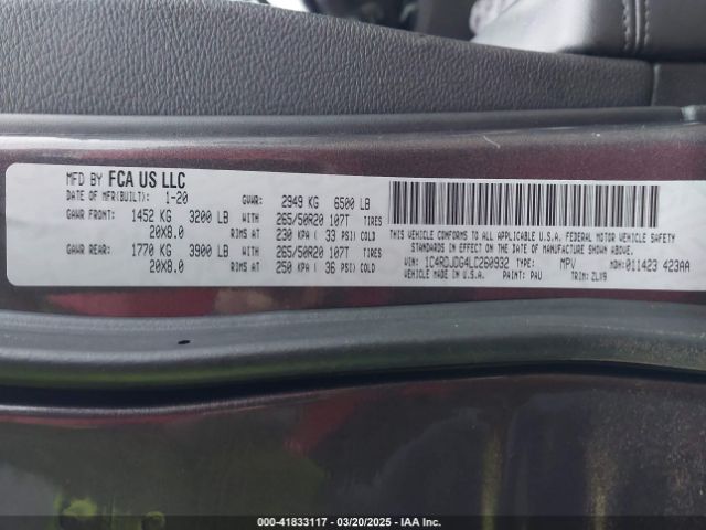 1C4RDJDG4LC260932 Dodge Durango Gt Plus Awd