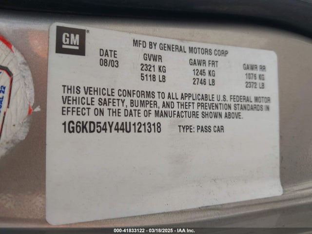 2004 CADILLAC DEVILLE 1G6KD54Y44U121318 Photo 8