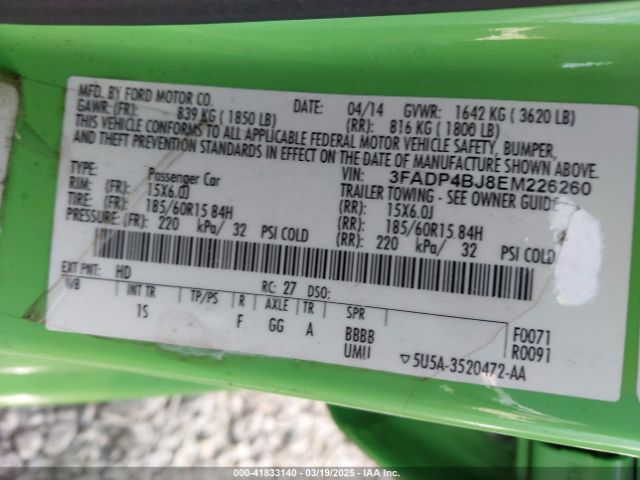 3FADP4BJ8EM226260 Ford FIESTA SE
