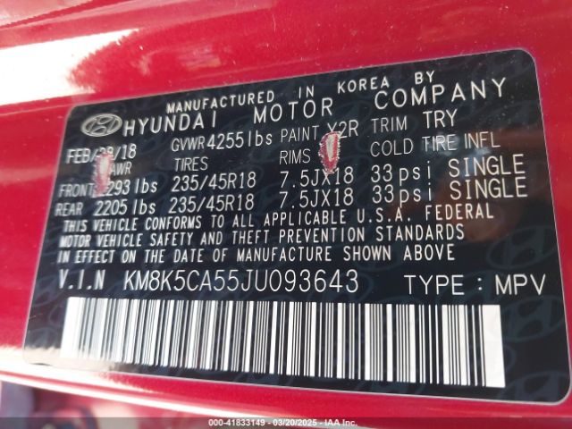 KM8K5CA55JU093643 Hyundai Kona Ultimate