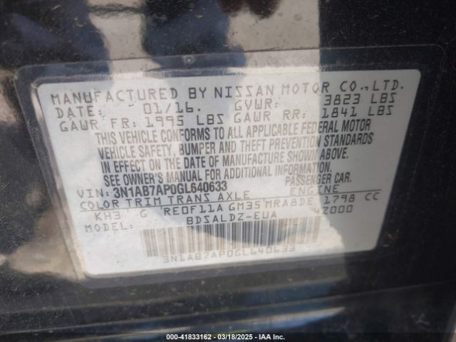 3N1AB7AP0GL640633 Nissan Sentra Fe+ S/s/sl/sr/sv