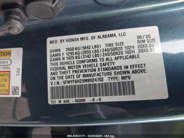 5FNYF6H25MB024702 Honda Pilot Awd Special Edition