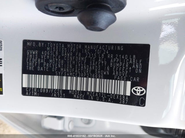 5YFS4MCE3RP216696 Toyota COROLLA SE