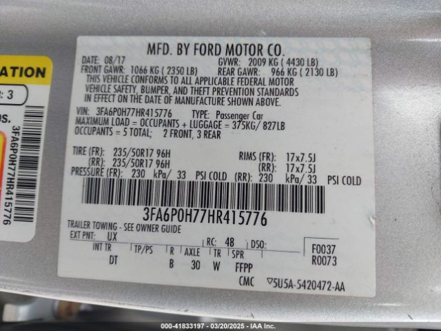 3FA6P0H77HR415776 Ford FUSION SE